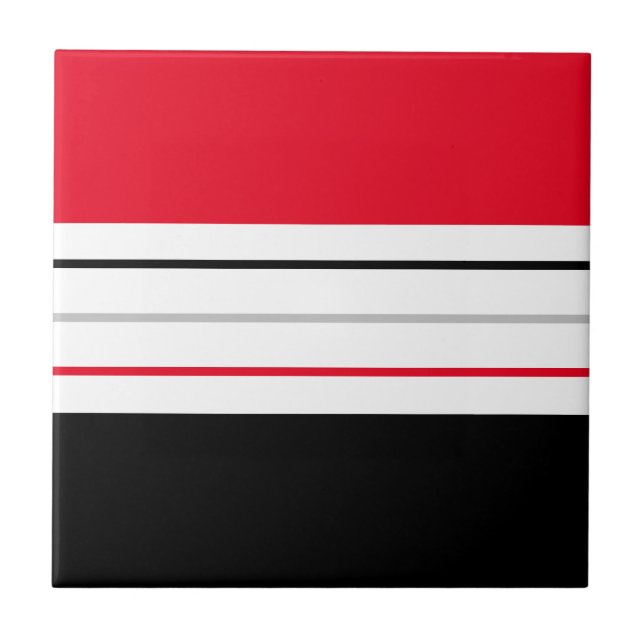 Modern Minimalist Red White Black Bold Lines Tile (Front)
