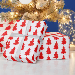 Modern Minimalist Red & White Christmas Tree  Wrapping Paper