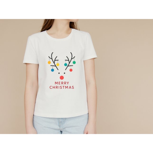 Modern Minimalist Reindeer Christmas Lights Design T-Shirt (Creator Uploaded)