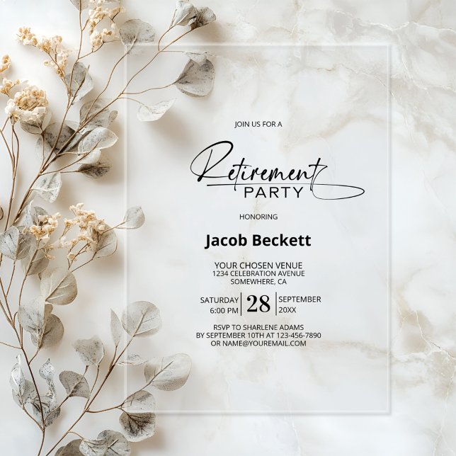 Modern Minimalist Retirement Party Acrylic Invitations (Creator Uploaded)