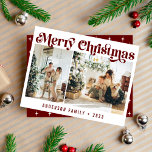 Modern Minimalist Retro Christmas Two Photo Maroon Holiday Card<br><div class="desc">Modern Minimalist Retro Christmas Two Photo Maroon Holiday Card</div>