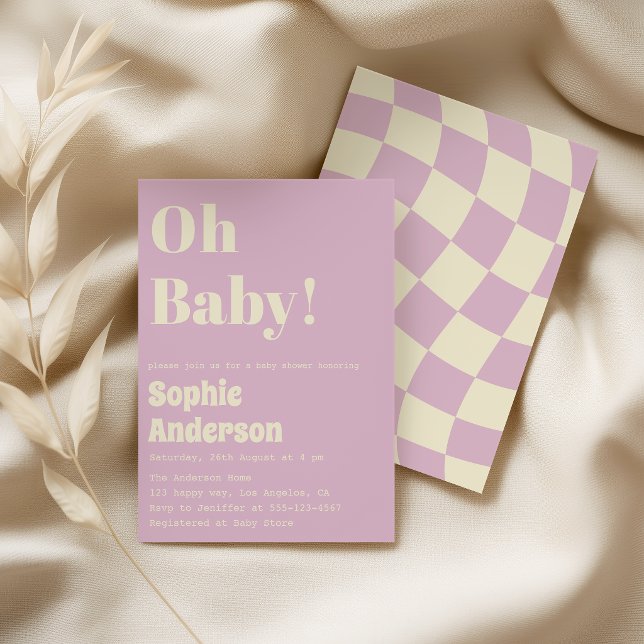 Modern Minimalist Retro Coral  Oh Baby Shower Invitation (Creator Uploaded)