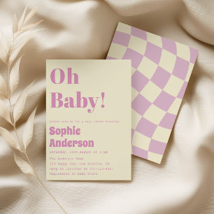 Modern Minimalist Retro Coral Oh Baby Shower Invitation