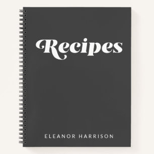 Modern Minimalist Retro Typography Black Recipe No Notebook