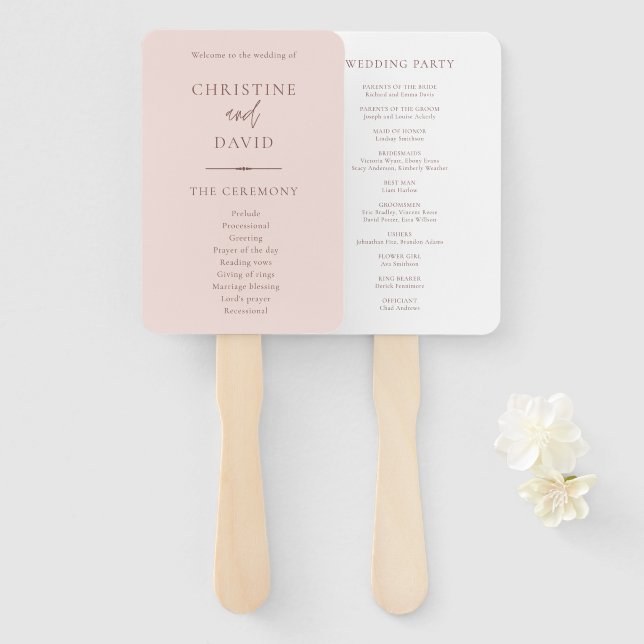 Modern Minimalist Rose and White Wedding Programs Hand Fan (Front and Back)