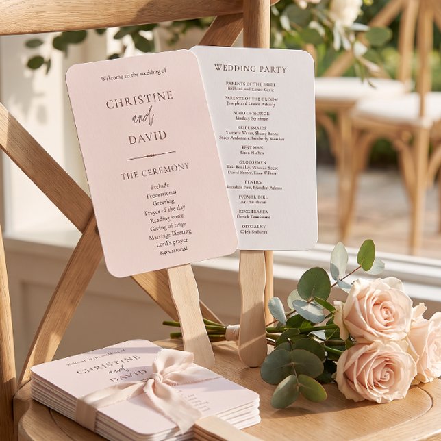 Modern Minimalist Rose and White Wedding Programs Hand Fan (Creator Uploaded)