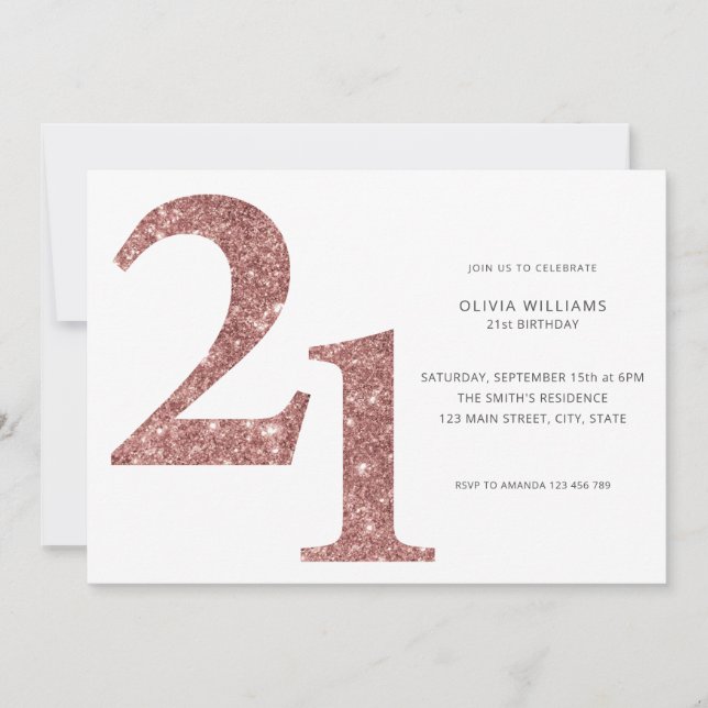 Modern Minimalist Rose Gold 21st Birthday Invitation (Front)