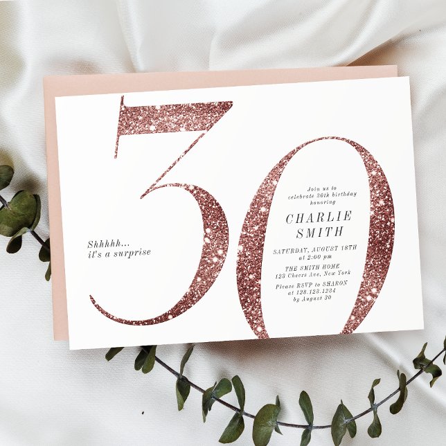 Modern minimalist rose gold glitter 30th birthday invitation (Modern minimalist rose gold glitter 30th birthday invitation)
