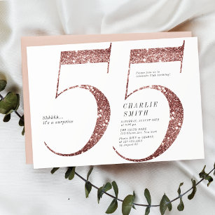 Modern minimalist rose gold glitter 55th birthday invitation