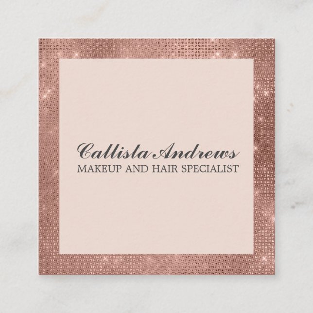 Modern Minimalist Rose Gold Glitter Simple Makeup Square Business Card (Front)