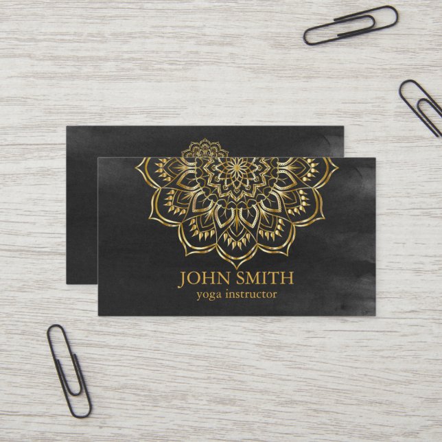Modern Minimalist Rose Gold Lotus Yoga Instructor Business Card (Front/Back In Situ)