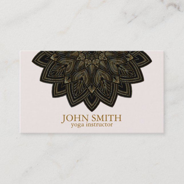 Modern Minimalist Rose Gold Lotus Yoga Instructor Business Card (Front)