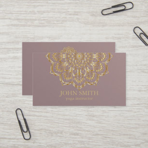 Modern Minimalist Rose Gold Lotus Yoga Instructor Business Card
