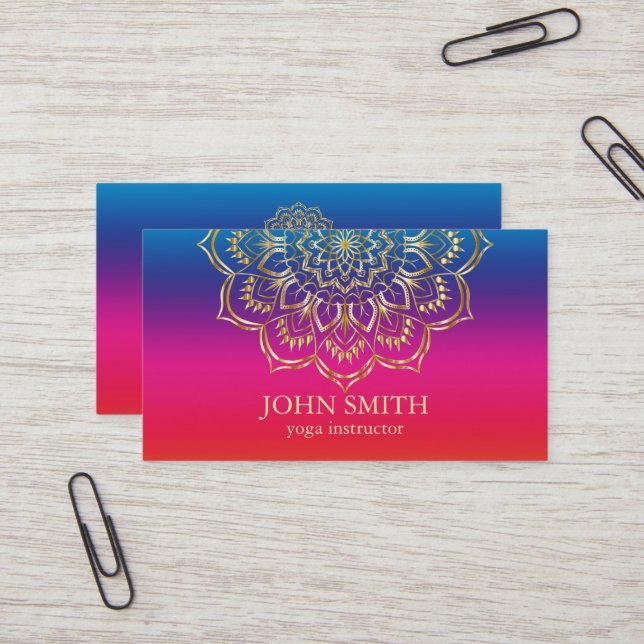 Modern Minimalist Rose Gold Lotus Yoga Instructor Business Card (Front/Back In Situ)