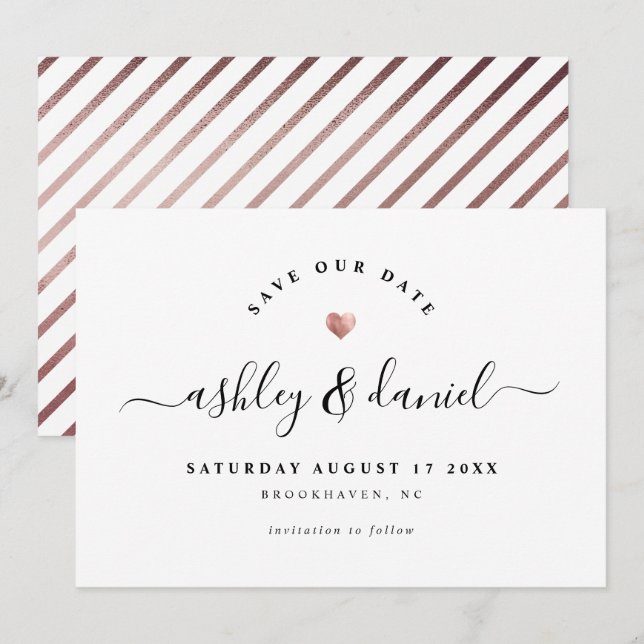 Modern Minimalist Rose Gold Simple Save the Date Invitation (Front/Back)