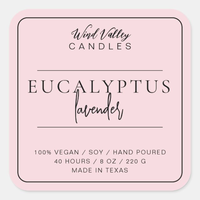 Modern minimalist rose pink candle label (Front)