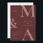 Modern Minimalist Rosewood Wedding Invitation<br><div class="desc">Modern Minimalist Rosewood Wedding Invitation. Features bold monogram typography and minimal graphic design. Personalize text with all the details of your special day.</div>
