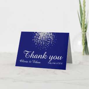 Modern Minimalist Royal Blue and Silver Glitter Thank You Card