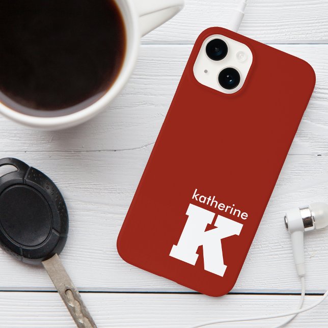 Modern Minimalist Ruby Red Monogram Name Initial Case-Mate iPhone Case (Creator Uploaded)