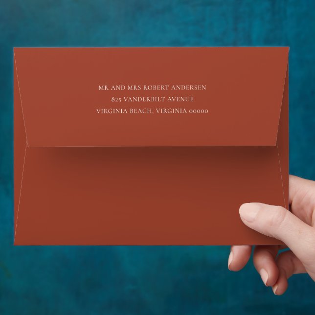 Modern Minimalist Rust Teracotta Wedding Envelope  (Hand)
