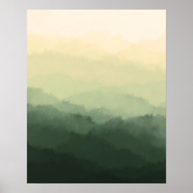Modern Minimalist Rustic Green Mountains Abstract Poster (Front)