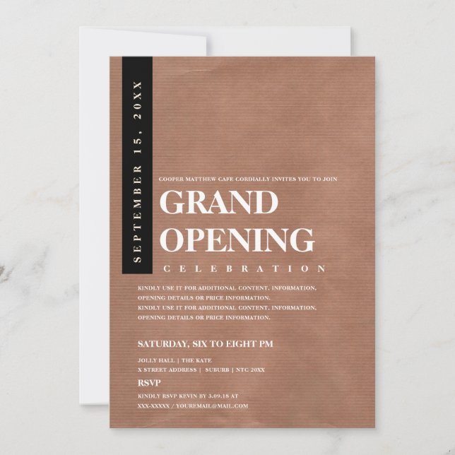 Modern Minimalist Rustic Kraft Grand Opening Invitation (Front)
