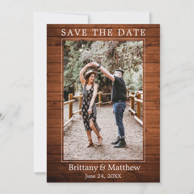Modern Minimalist Rustic Wood Save The Date (Front)
