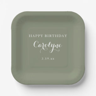 Modern Minimalist Sage Green Birthday  Paper Plate