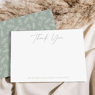 Modern Minimalist Sage Green Botanical Thank You Card