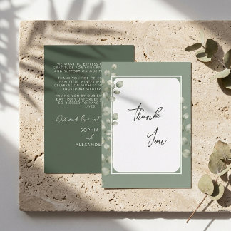 Modern Minimalist Sage Green Botanical Wedding Thank You Card