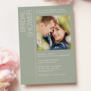 Modern Minimalist Sage Green Bridal Shower Photo Invitation