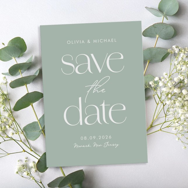 Modern Minimalist Sage Green Chic Wedding Save The Date (Creator Uploaded)