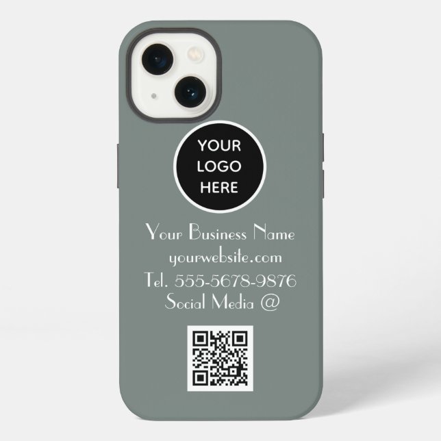 Modern Minimalist Sage Green Custom logo QR Code iPhone Case (Back)