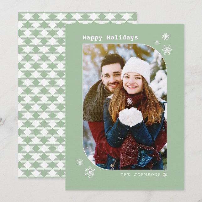 Modern Minimalist Sage Green Holiday Photo Card (Front/Back)