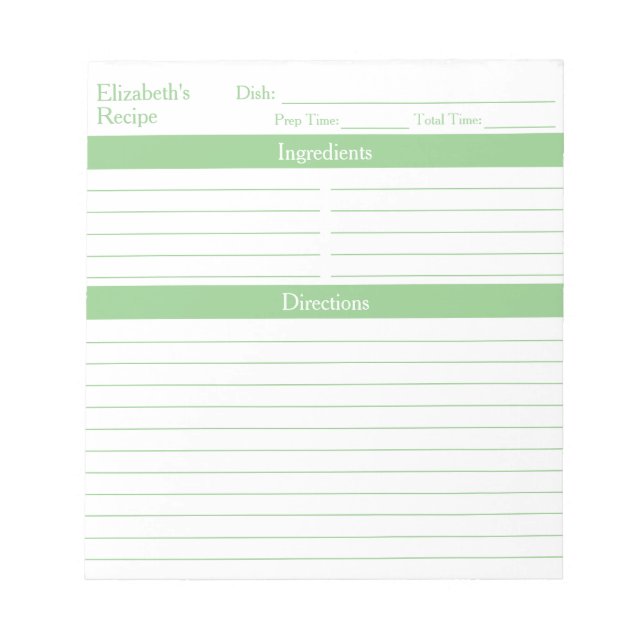 Modern Minimalist Sage Green Personalized Recipes Notepad (Front)