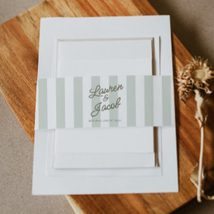 Modern Minimalist Sage Green Stripes Wedding Invitation Belly Band