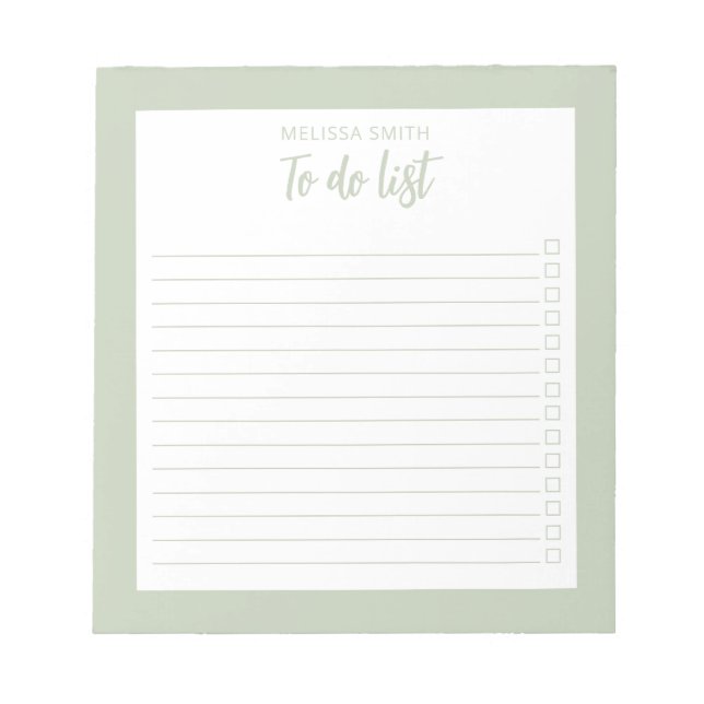 Modern Minimalist Sage Green To Do List Notepad (Front)