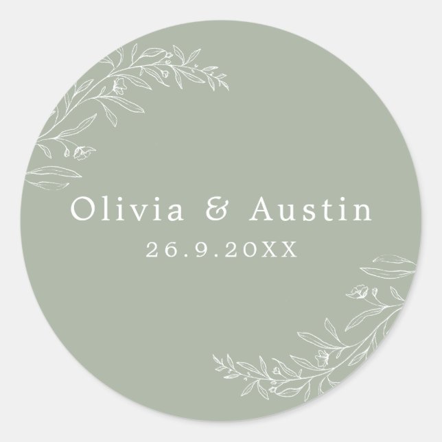 Modern Minimalist Sage Green Wedding Envelope Seal (Front)