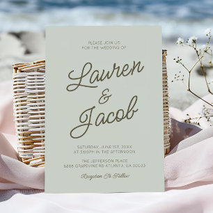 Modern Minimalist Sage Green Wedding Invitation