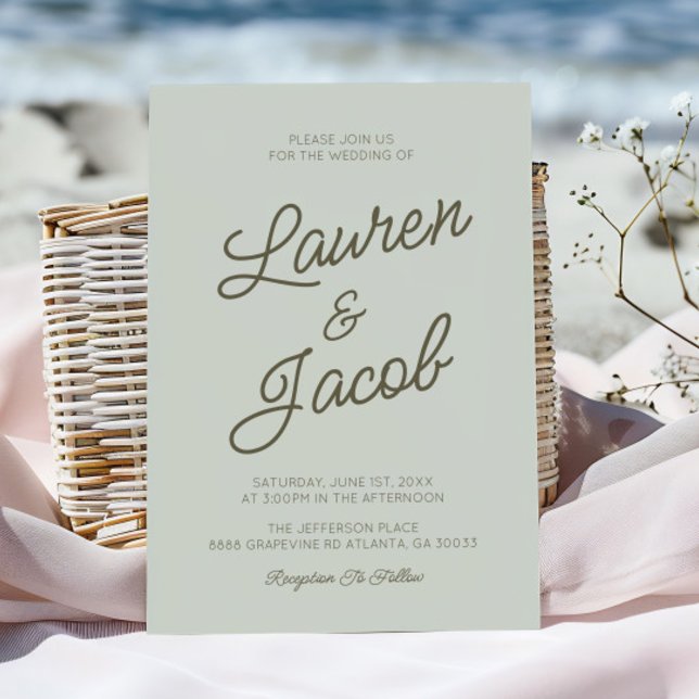 Modern Minimalist Sage Green Wedding Invitation (Creator Uploaded)