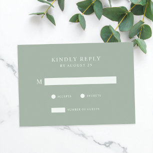 Modern Minimalist Sage Green Wedding  RSVP Card