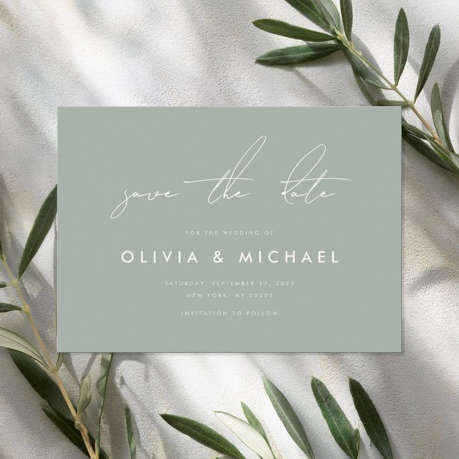 Modern Minimalist Sage Green Wedding Save the Date (Creator Uploaded)