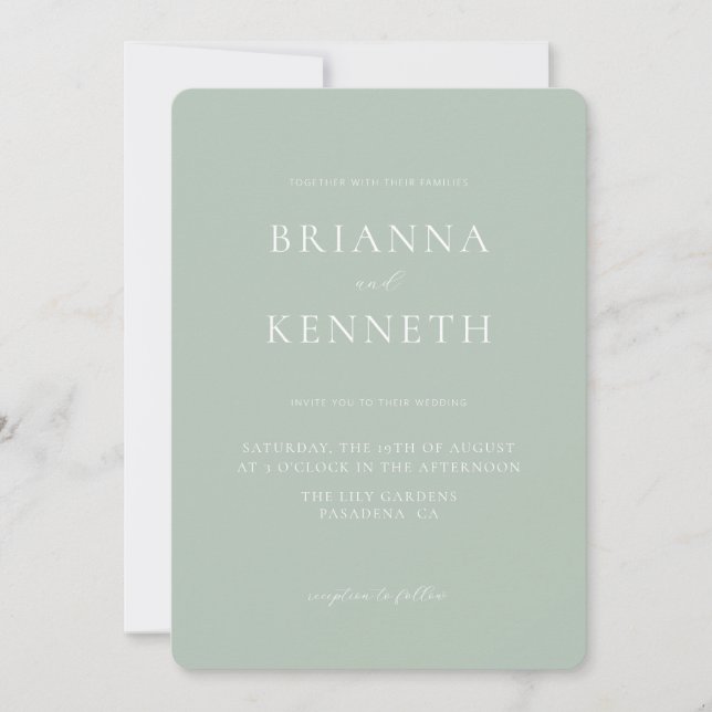 Modern Minimalist Sage Rounded Corner Wedding Invitation (Front)