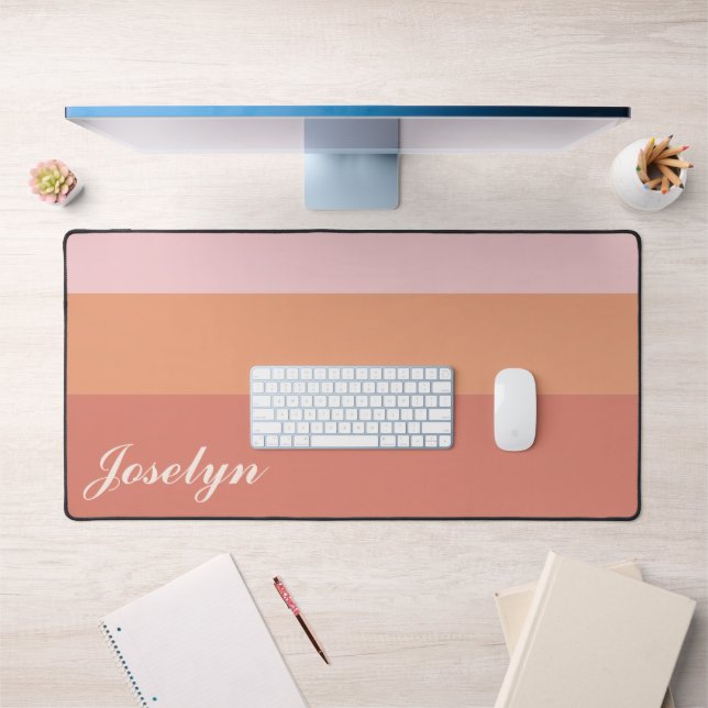 Modern Minimalist Salmon Peach Custom Name Elegant Desk Mat (Office 1)