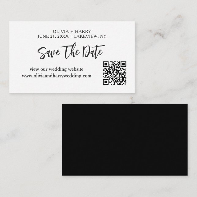 Modern Minimalist Save The Date Card | QR Code  (Front/Back)