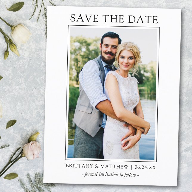 Modern Minimalist Save The Date Couple Photo Postcard (Customize to change text size or text style.)