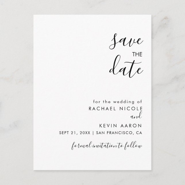 Modern Minimalist Save The Date Postcard (Front)