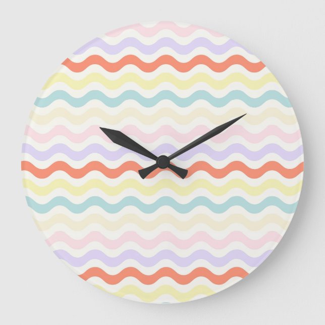Modern Minimalist Scalloped Pastel Waves Linear Large Clock (Front)