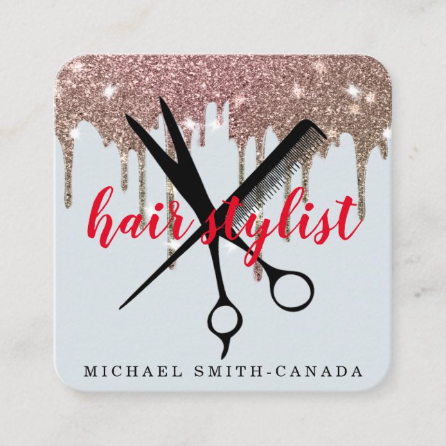 Modern Minimalist Scissors Branding Hair Stylist Square Business Card (Front)
