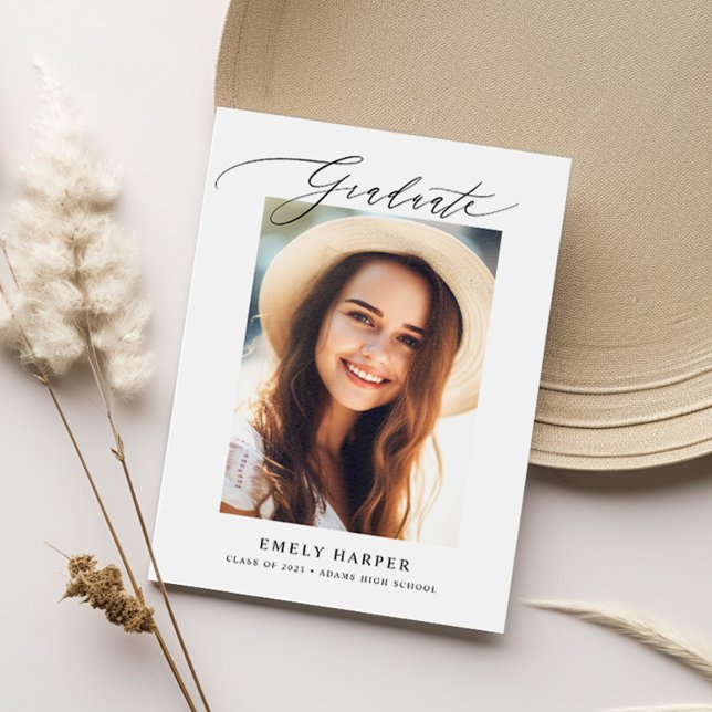 Modern Minimalist Script 2 Photo Graduation Party Invitation (Creator Uploaded)
